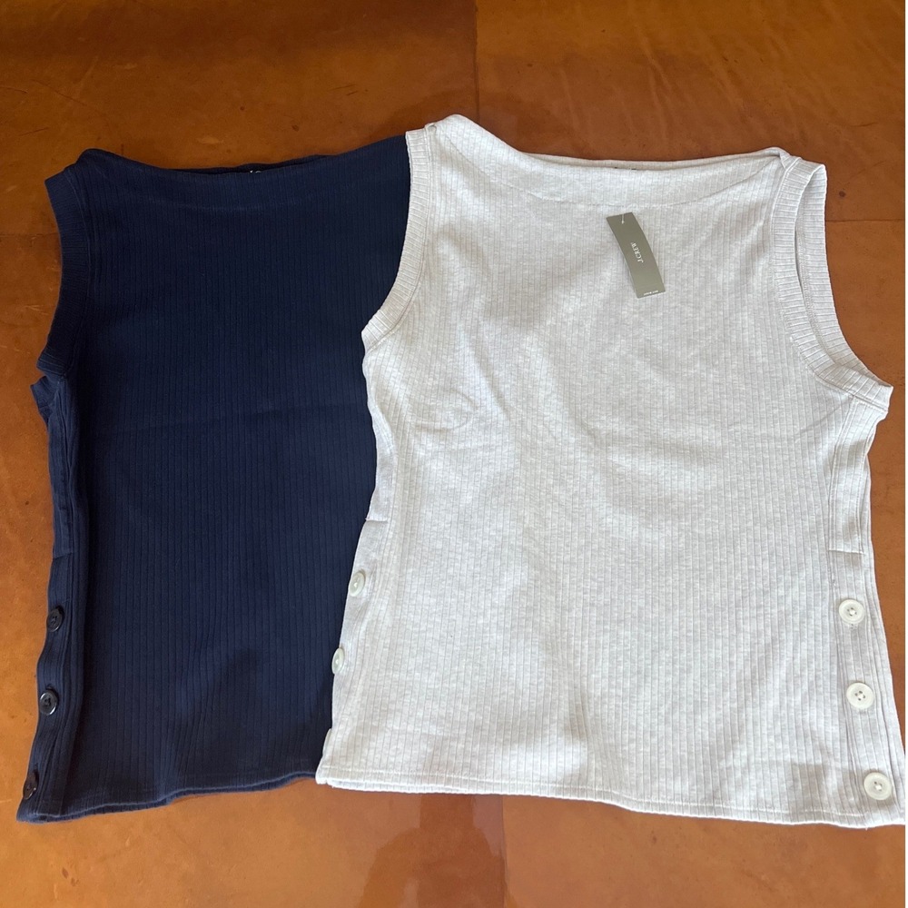 Bundle of 2 J. Crew Premium Rib Side-button Tops Cream (Nwt) Navy (pre-owned)
